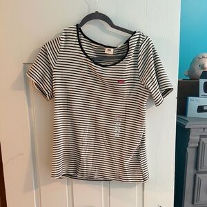 Levi's Women's Black & White Striped Crew Neck Tee